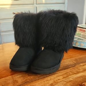 UGG Women's 1875 Mongolian Hair Boots - Black Suede Sheepskin Sherpa